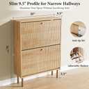 Nicetree Shoe Storage Cabinet for Entryway - Flip Shoe Cabinet with Tiered Fluted Design - Slim Shoe Storage Rack with Gold Legs - Narrow Shoe Cabinet Hidden Shoe Organizer for Small Spaces, 30 x 9.5 x 36.7 inches