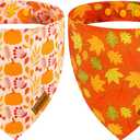Fall Dog Bandanas - 2 Pack Thanksgiving Dog Bandana with Snap Button | Reversible Pumpkin Pet Scarf for Boy & Girl | Premium Durable Fabric | Holiday Bandana for Medium and Large Dogs (Large), Fall Color 