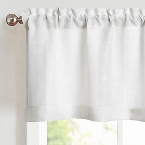 jinchan Linen Valance for Kitchen Living Room Rod Pocket Small Window Curtain Flax Linen Textured Valance Curtain Farmhouse Country Rustic Window Treatment Semi-Sheer 1 Panel 15 Inch Off White