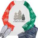 ASTANFY Merry Christmas Sweatshirt for Women Plaid Holiday Long Sleeve Tree Pullover Lightweight Shirt (X-Large, Green)