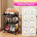 SUNALLY Makeup Cart Organizer with Drawers, Floor Skincare Organizers Vanity Storage Organizer, Rolling Makeup Bathroom Storage Cart Cosmetics Display Cases for Skin Care Perfume Nail Polish, Black