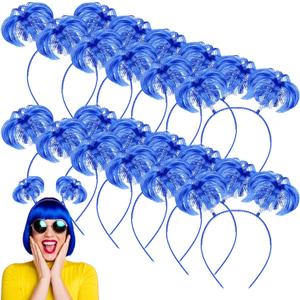 Jexine 12 Pcs Halloween Pompom Headband Hair Tinsel Hair Accessory Wrapped Ponytail Headwear Feather Headband for Women Cos(Blue)