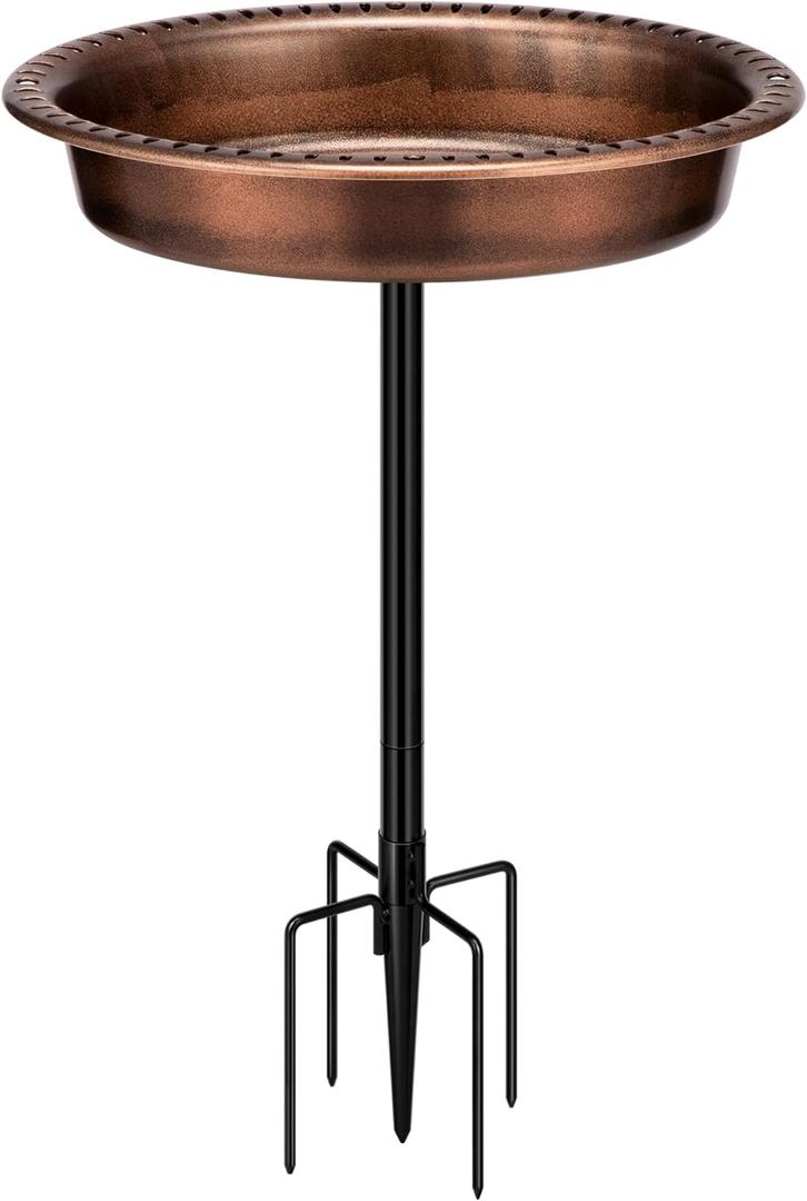 VIVOHOME Oval Polyresin Bird Bath Bowl with Metal Stake, 29 Inch Height Outdoor Freestanding Birdfeeder, Capacity 1.3 Gallons, 5-Pronged Base, Bronze