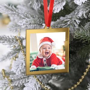UNIQOOO 3.2 x 3.2 inch Christmas Acrylic Gold Picture Frame Ornaments for Display Picture, 6 Pcs Festive Hanging Decoration, Double-Sided Photo Frames for Holiday, Home, Party, Xmas Tree Decorations