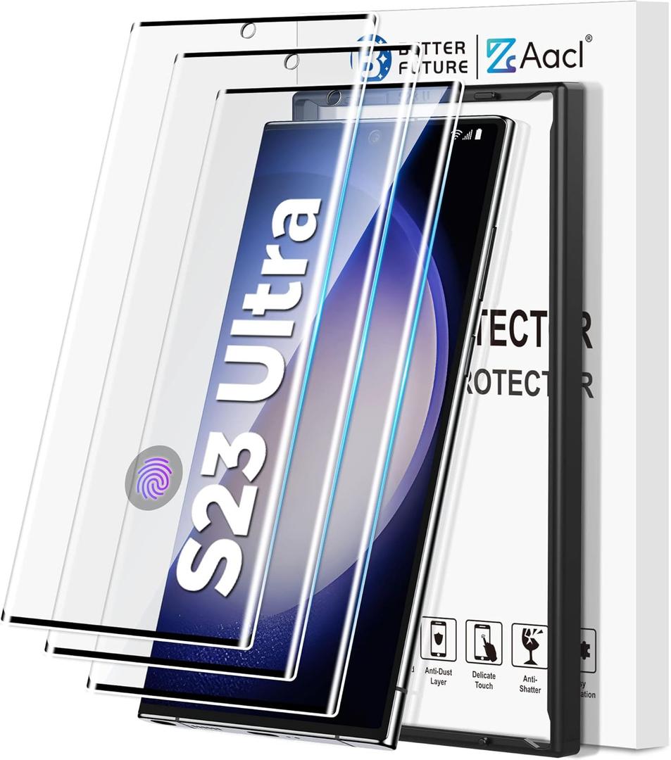 AACL 3D Curved Tempered Glass for Samsung Galaxy S23 Ultra Screen Protector, 9H Glass for S23 Ultra 5G, Scratch Proof, Easy Installation Frame, Bubble Free, Case Friendly [3 Pack] (S23 Ultra 6.8 Inch, Clear)