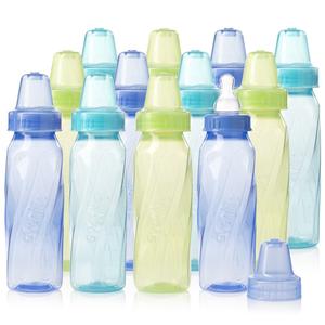 Evenflo Feeding Classic Tinted Plastic Standard Neck Bottles for Baby, Infant and Newborn - Teal/Green/Blue, 8 Ounce (Pack of 12)