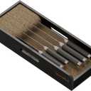 SpaceAid Knife Drawer Organizer Bamboo Insert Dock, Kitchen Steak Knives Holder Organizers Block for Drawer in Storage Organization (Small, Black)