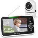 720P HD Baby Monitor, 5 Inch Baby Monitor with Camera and Audio, 5000mAh Battery, Remote Pan-Tilt, 3X Zoom, 1000ft Baby Monitor NO WiFi, Night Vision, 2-Way Talk, Temperature, Lullabies (OD8050 HD)