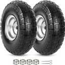 AR-PRO (2 Pack) 4.10/3.50-4 Flat Free Tire and Wheel, 10" Solid Rubber Tires for Wheelbarrow, Dolly, Hand Truck, Wagon, Garden Cart, Generator Wheels Replacement - 5/8" Bearings, 2.2" Offset Hub