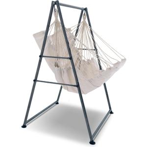 Hammock Chair Stand with X-Large Swing Chair with Footrest，Anti-Tip Thickened Weather-Resistant Iron Pipe Swing Frame, 450Lbs Stand Capacity Quick Assembly for Indoor Outdoor (Dark Grey)