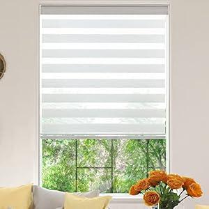 KALYSIE Zebra Roller Window Blinds, Custom Cut to Size, Roller Blinds Dual Layer Roller Shade Blinds, White, Fixed 64 InchesHigh, 56 Inches Width