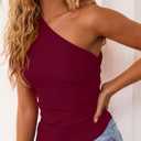 PRETTYGARDEN Womens 2025 Summer Y2K Tops Sleeveless One Shoulder Slim Fit Shirts Ruched Knit Asymmetrical Top Blouse (Red, XXL)