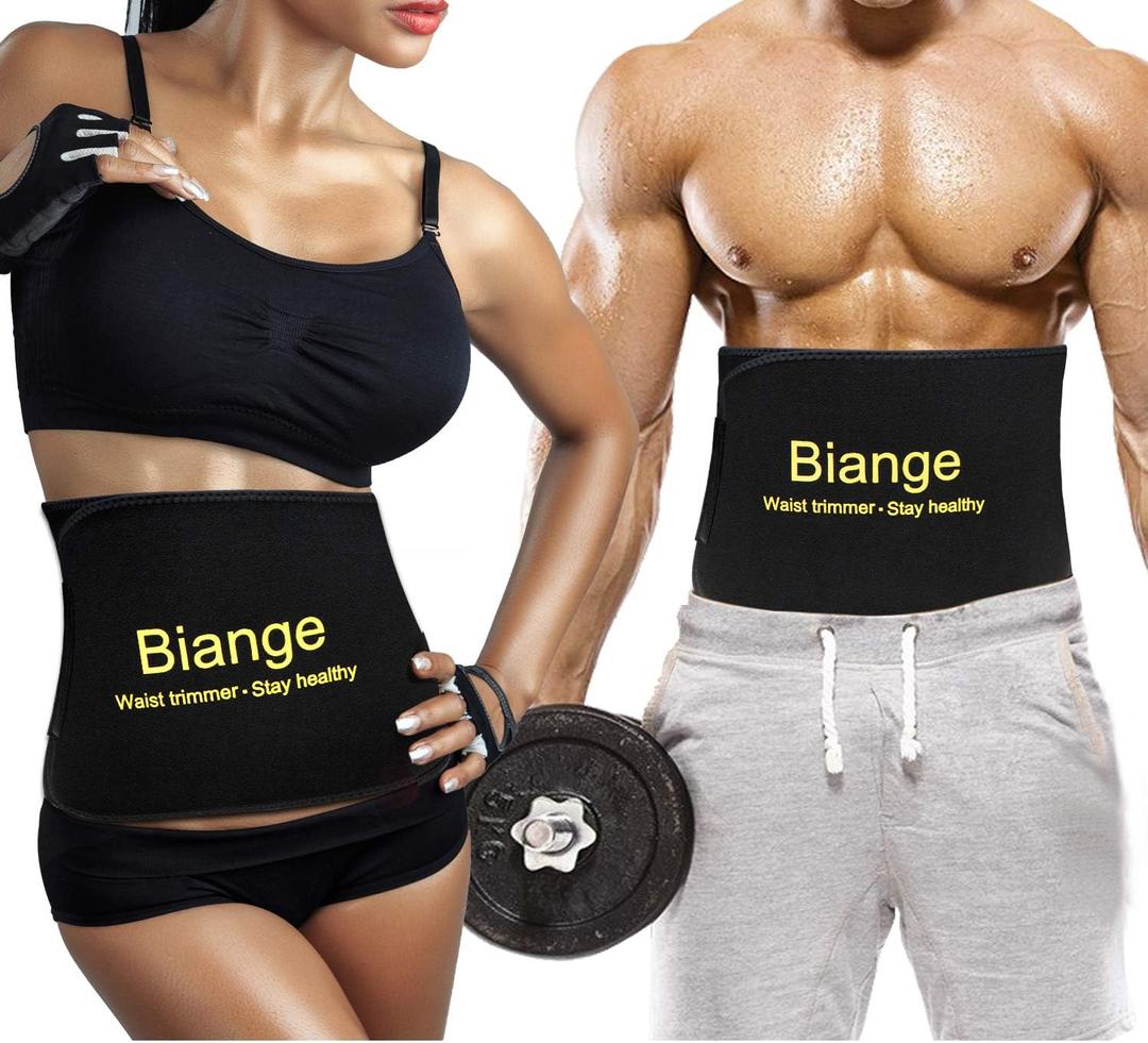 Biange Waist Trainer for Women Men Sweat Belt Waist Trimmer Belly Band Stomach Wraps (M(38 x 8), 1 * Black)