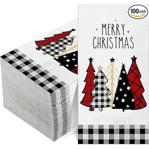 100 Pieces Christmas Napkins Bulk Holiday Disposable Paper Guest Hand Towel Christmas Tree Cocktail Napkins or Home Winter Kitchen Xmas Party(Dark Plaid)