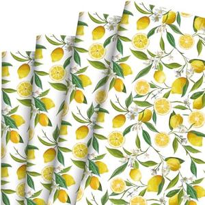 Bolsome 19 Sheets 28 * 20 Inches Lemon Wrapping Paper Yellow Green Summer Fruit Flower Patterned Gift Wrap Paper for Baby Shower Birthday Summer Holidays DIY Craft