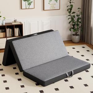 Vamcheer Tri Folding Mattress Twin Size - 4 Inch Foldable Mattress for Travel/RV/Camping/Guest Room/Yoga, 75"x38"x4" Tri-fold Memory Foam Cushion with Washable Cover, Handle & Non-Slip Bottom
