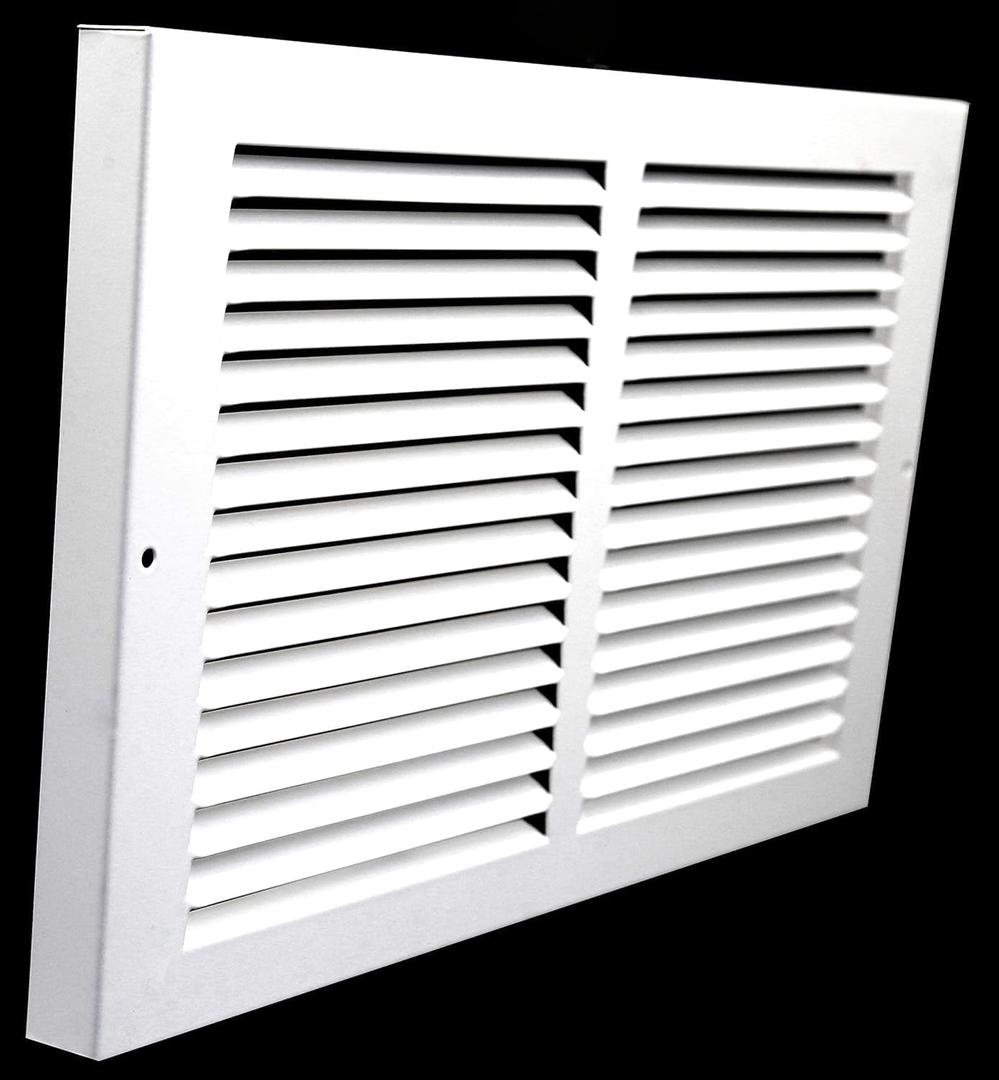 HVAC Premium 12" X 4" Baseboard Return Air Grille - HVAC Vent Duct Cover - 7/8" Margin Turnback for Flush Fit with Baseboard Work - White [Outer Dimensions: 13.75" Width X 5.75" Height]
