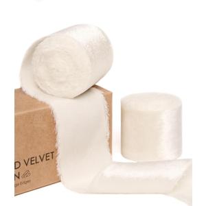 4 x Vitalizart Cream White Ribbon 1.5" Silky Velvet Ribbon Handmade Frayed Edges for Glossy Gift Wrapping Christmas Tree Ornaments Wreath Garland Holiday Decorations 5 Yd Total Ivory