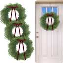 3 Pcs 20 Inch Christmas Cedar Wreath Artificial Greenery Wreath Winter Farmhouse Holiday Decoration with Red Ribbon Bow for Front Door Window Xmas Indoor Outdoor Home Decoration
