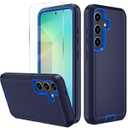 muitq for Samsung Galaxy S25 Case, S25 Heavy Duty case, [Belt Clip Holster] [Glass Screen Protector] [Military Grade Protective ] [Shockproof] [Dropproof] [DustProof] (Dark Blue)