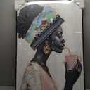 DRLWGTY Framed Elegant Black Woman Wall Art Modern Portrait Painting with Hand-Applied Gemstone Details, Large Canvas Artwork for Bedroom Living Room,Ready to Hang, 36"L x 24"W