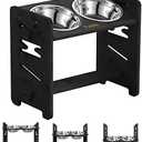 Vantic Elevated Dog Bowls, Adjustable Raised Dog Bowl Stand for Medium Sized Pet, Sturdy Bamboo Food Feeder with 2 Stainless Steel Dishes, Black
