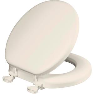 Mayfair Padded Toilet Seat, Cushioned Soft Vinyl over Wood Core Seat, Secure Hinges, Easy Clean, Made in USA, Round, Biscuit
