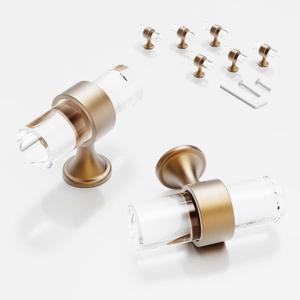 2 inch Cabinet Handles Kitchen Cabinets Drawer 6 Pack, Champagne Bronze T Knobs Crystal Pulls Solid Base Closet Dresser Drawers Hardware Handles Bathroom Bedroom Pull Single Hole Glass Clear Knob