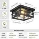 Asnxcju Modern Outdoor Ceiling Light Fixtures, 2-Light Black Flush Mount Light Fixtures with Clear Glass Shade, Farmhouse Square Ceiling Lighting for Porch Bathroom Kitchen (Bulbs Not Included)