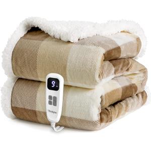 Heated Blanket Electric Throw-50''x60''Ultra Soft Cozy Plaid Flannel Fast Heating Electric Blanket with 10 Heat Levels & 10 Hours Auto Off, ETL Certified, Keep Warm in Couch Bed Office(Khaki)