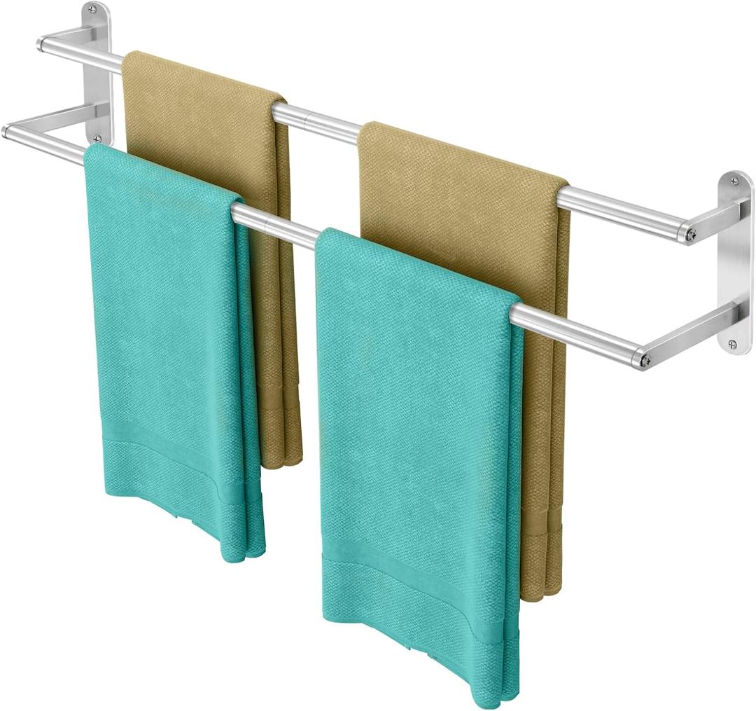 Double Towel Bar 32 Inch, Towel Rack for Bathroom, Wall Mount Bathroom Towel Holder, Stainless Steel Bathroom Towel Rack, Double Towel Hanger Towel Rod (Brushed Nickel)