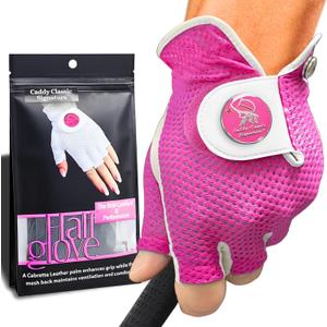 Caddy Classic Ladies Golf Glove Women | Half Finger Mesh Design for High Breathability | Premium Leather suction for Comfortable Fit | Includes Stylish Ball Marker, M