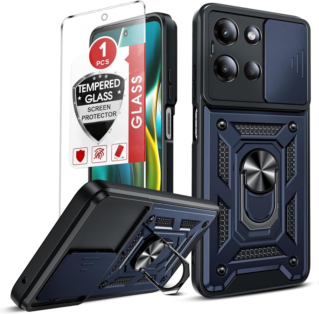 LeYi for Moto-G-2025 Case: Motorola Moto G 2025 Case with Tempered Glass Screen Protector, Military-Grade Protection with Kickstand for Moto G 2025 Phone Case, Blue