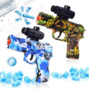 Gel Ball Blaster Splat Orby Gun, 2 Packs Small Manual Gel Splatter Blaster for Adults, Outside Activities Toys for Backyard, Garden& Lawn, Birthday Ideas for Ages 14+, Yellow & Blue
