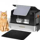 Stainless Steel Litter Box with Lid, Easy Clean, XL Metal Litter Box for Big Cats, Premium 304 Stainless Steel, Leak-Proof Enclosed High Sides, Odor Resistant & Flip-Up Lid with Scoop & Mat (Black)
