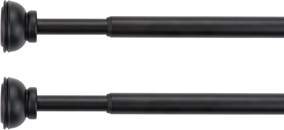 KXLife 2 Pack Spring Tension Curtain Rod, 1/2- inch Decorative Curtain Rods for Window, Caf Rod, Black, (22-36 Inch)