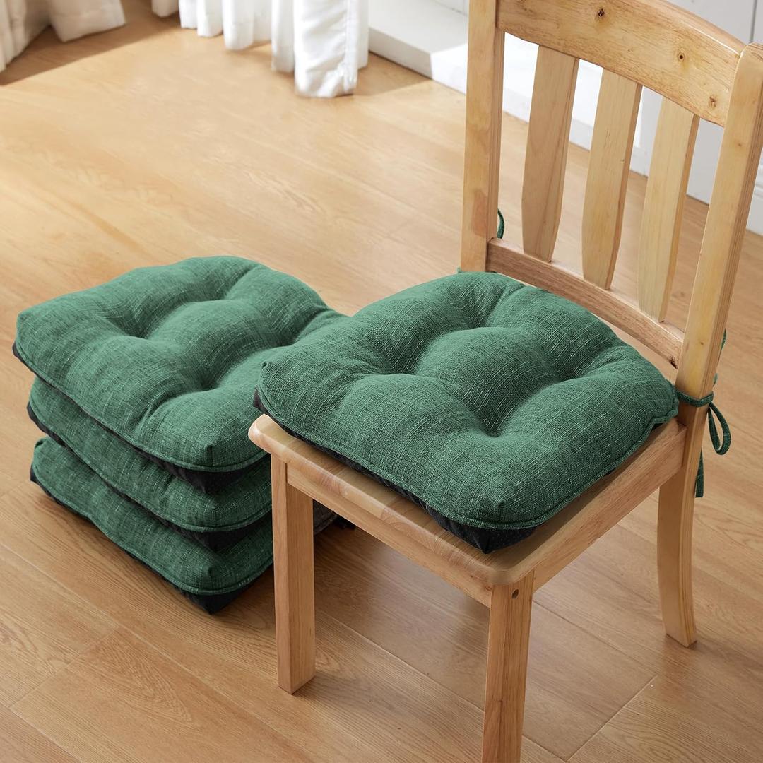 IPYNBAP Chair Cushions for Dining Chairs Set of 4, Kitchen Chair Cushions, Chair Pads with Ties Non Slip Backing, Christmas Room Decor, Tufted Memory Foam Seat Cushion 4 Pack, 15.5x15.5x4, Dark Green