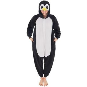 VEULENT Adult Unisex Onesie Pajamas Animal One-Piece Cartoon Costume Halloween Christmas Partywear Homewear Sleepwear Jumpsuit (Black Penguin,M)