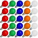 SUNSGNE G40 Multicolor Christmas Replacement Light Bulbs, 25 Pack Round Colorful Christmas Bulbs, 1.57 Inch Globe Xmas Light Bulbs, E12/ C7 Candelabra Base Light Bulb for Indoor Outdoor Decor- 5 Watt