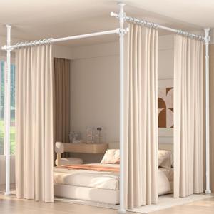 Room Divider for Room Separation,4-10ft(H) 28-140inch(W) Adjustable Temporary Privacy Wall Divider, Tension Curtain Rods No Drilling, Heavy Duty Partition Space Separator Freestanding, White