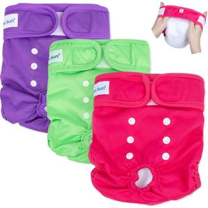 Pet Soft Washable Female Diapers (3 Pack) Female Dog Diapers, Comfort Reusable Doggy Diaper for Girl Dog in Period Heat (Classy, M) (Medium:14''-19'')