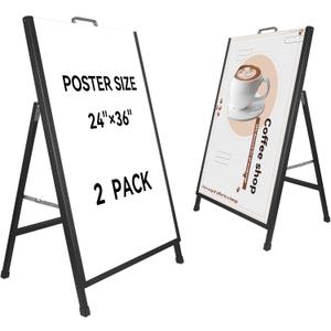 Heavy-Duty A Frame Sidewalk Sign 24x36 Inch Sandwich Board,Outdoor Poster Stand Portable Folding Store Advertising Display Stand, Black 2 PackFrame Only