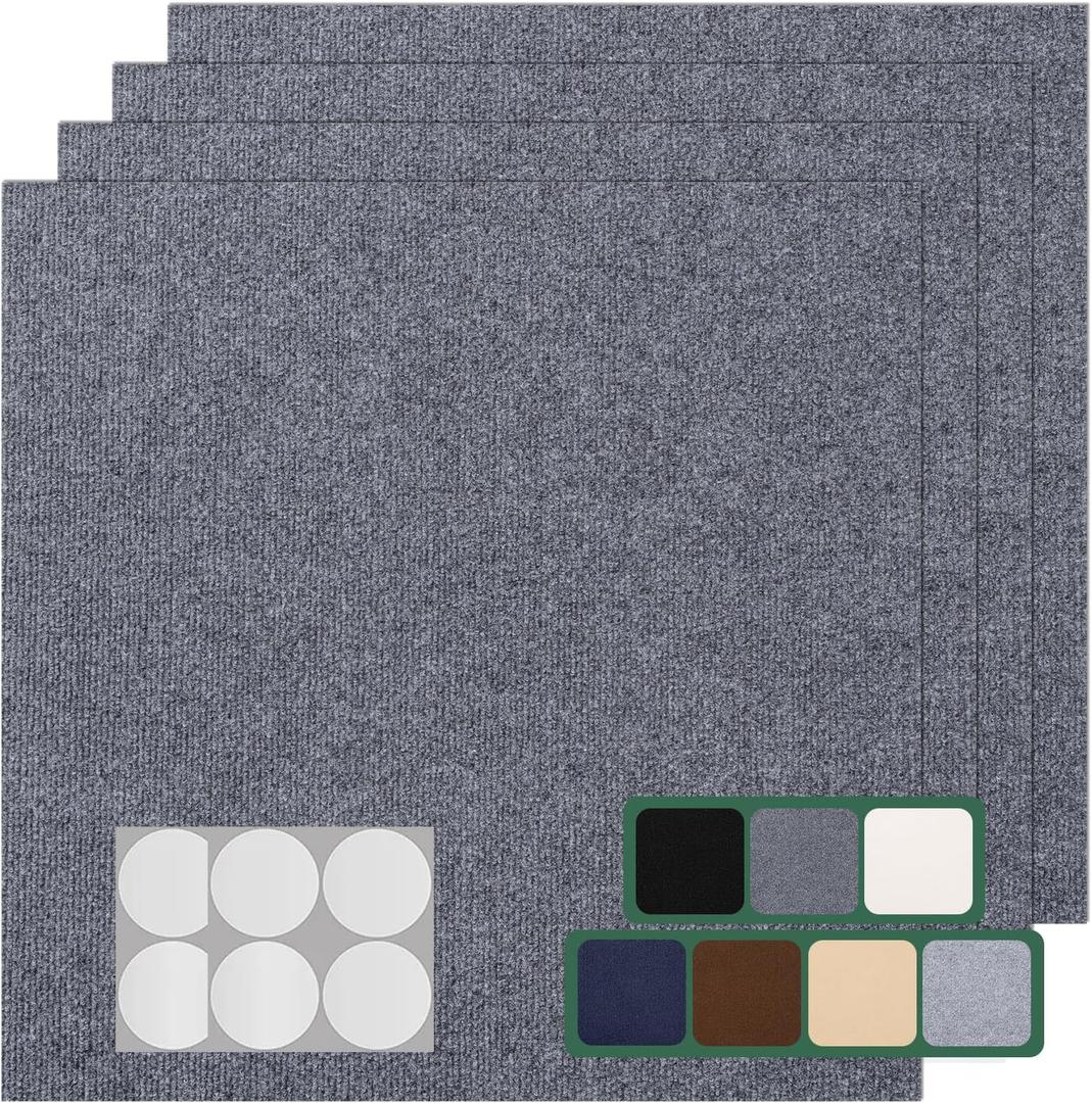 VallisCo Carpet Tile 20 Pack 24 X 24 Self Adhesive Carpet Floor Tiles Anti-Slip Squares Peel and Stick Floor Tile DIY Installation for Bedroom(Dark Grey)