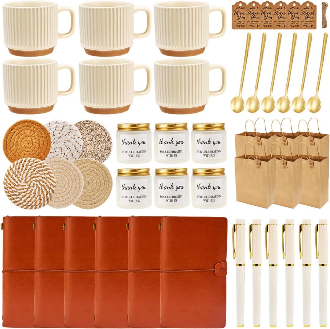 Baby Shower Prizes for Game Winners 6 Sets Baby Shower Games Prizes Ceramic Mugs with Metal Spoons Woven Coasters Notebooks with Pens Scented Candles Gift Bags Wedding Bridal Shower Favors for Guests