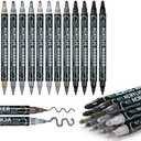 ZZWUAPT Grey Dual Tip Acrylic Paint Pens,Adult Artist Acrylic Paint Markers for Wood, Canvas, Stone, Rock Painting, Glass, Ceramic Surfaces