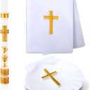 Lyrow 3 Pcs Baptism Candle Set for Boys and Girls Baptism Kit Include Baptismal Candle, Towel, Shell for Kids Christenings Favor(Chalice Dove Candles,Gold)