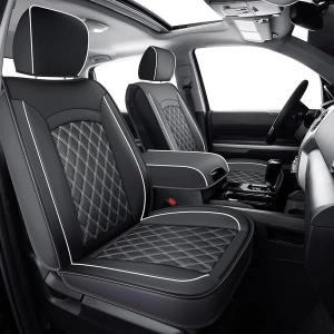 LUCKYMAN CLUB F150 Faux Leather Seat Covers Fit for 2015-2024 2025 F150 SuperCrew and 2017-2024 2025 F250 F350 F450 Super Duty Crew Cab Pickup Trucks(Full Set, Black&White)