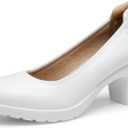 DREAM PAIRS Women's Chunky Closed Toe Low Block Heels Work Pumps Comfortable Round Toe Dress Wedding Shoes (9, White)