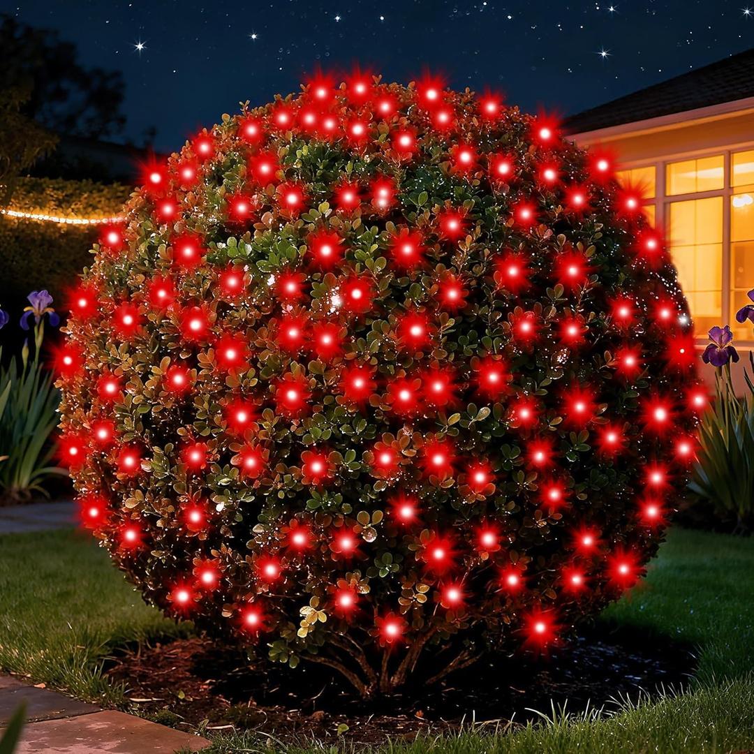 DEPMEM Led Christmas Net Lights Outdoor Christmas Decorations 120Led 6Ftx4Ft UL Certified Connectable Waterptoof Mesh Net Lights for Trees Bushes Shrubs Garden Outdoor Christmas Decorations(Red)