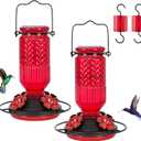 FEED GARDEN Glass Hummingbird Feeder 2 Pack, 16oz Leak-Proof with Ant Moat & Bee Guards, Easy Clean Wide Mouth, Metal Perches, Red Outdoor Hanging
